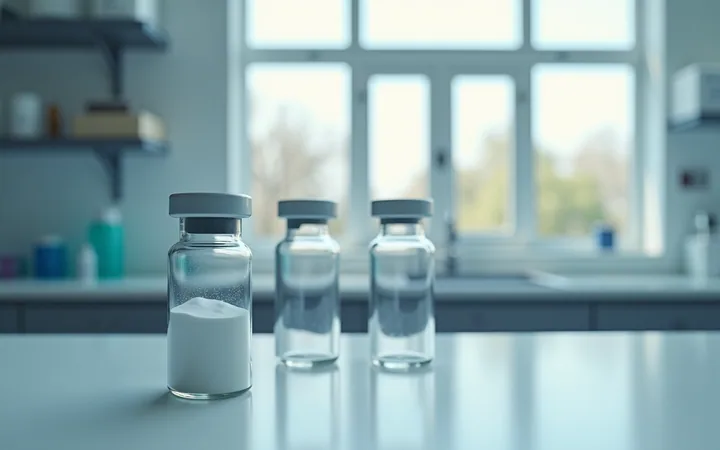 Two chromatogram traces printed side by side beside a single sealed vial