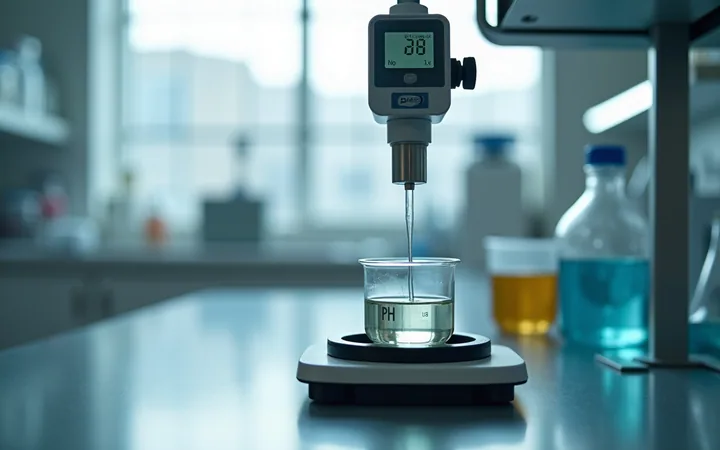 A solubility curve with its minimum at the isoelectric point, beside a table of common peptide buffers