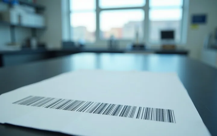 A printed spectrum with a ladder of narrow peaks lying on a dark laboratory bench