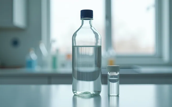 A lyophilized peptide vial beside a printed mass spectrum on a laboratory bench