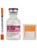 Reconstitution kit: a U-100 insulin syringe, a 30 mL reconstitution solution vial and an alcohol prep pad
