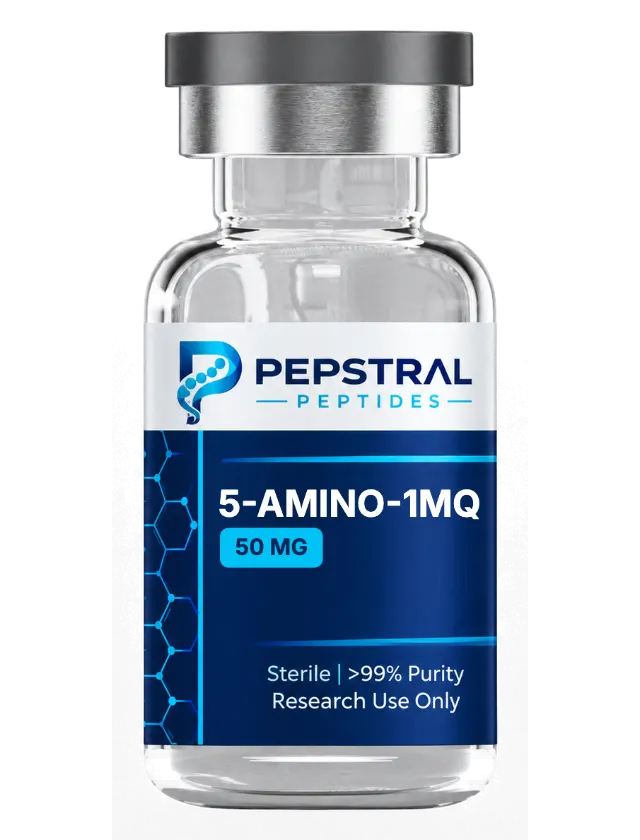 5-Amino-1MQ 50 mg research peptide vial with lot 5AM1MQ50-0803 label