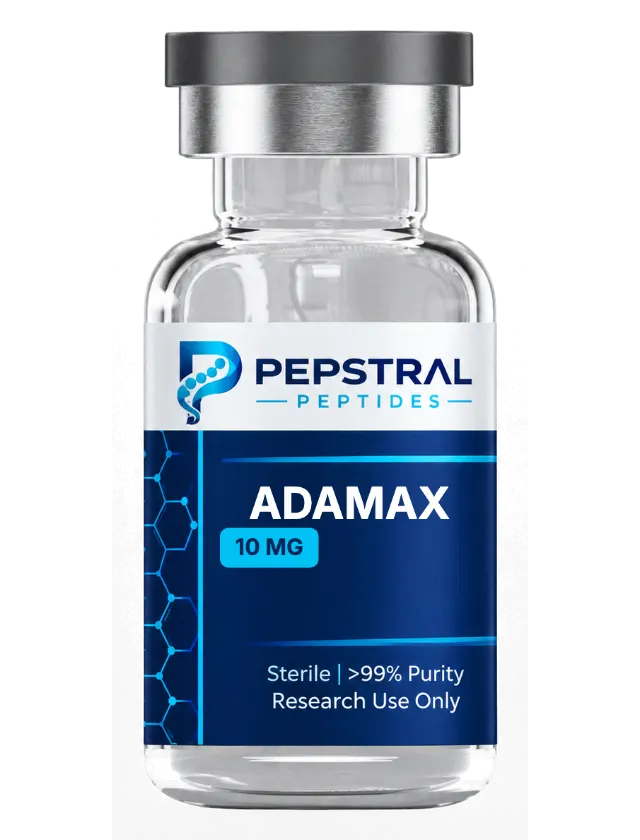 Adamax 10 mg research peptide vial with lot ADA10-0803 label