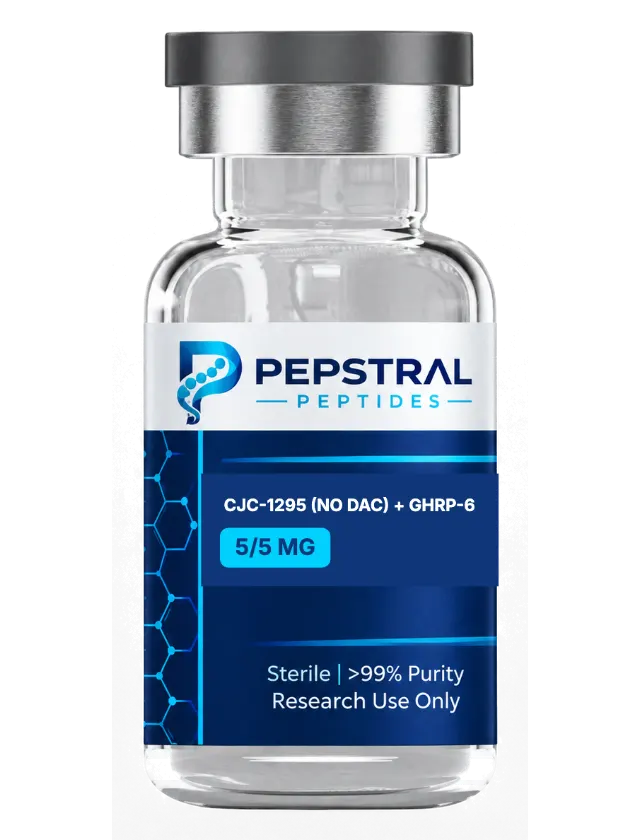 CJC-1295 (no DAC) + GHRP-6 5/5 mg research peptide vial with lot CJC-2609-Y label