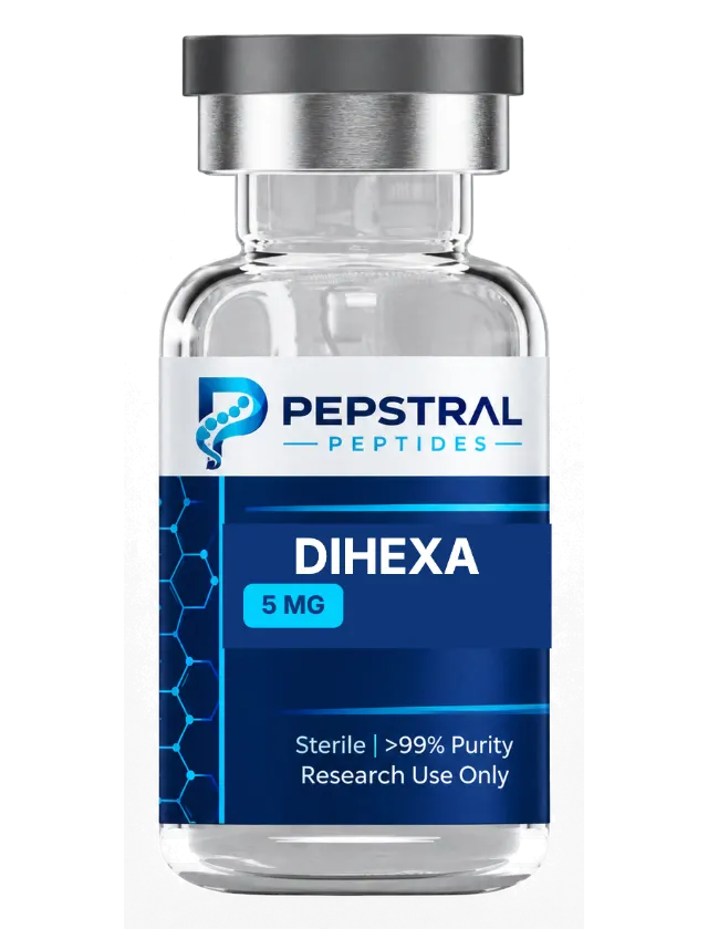 Dihexa 5 mg research peptide vial with lot DIH-2609-X label