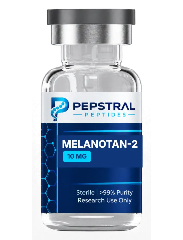 Melanotan-2 10 mg research peptide vial with lot MEL-2609-Y label