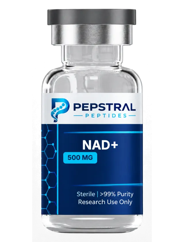 NAD+ 500 mg research peptide vial with lot NAD500-0803 label