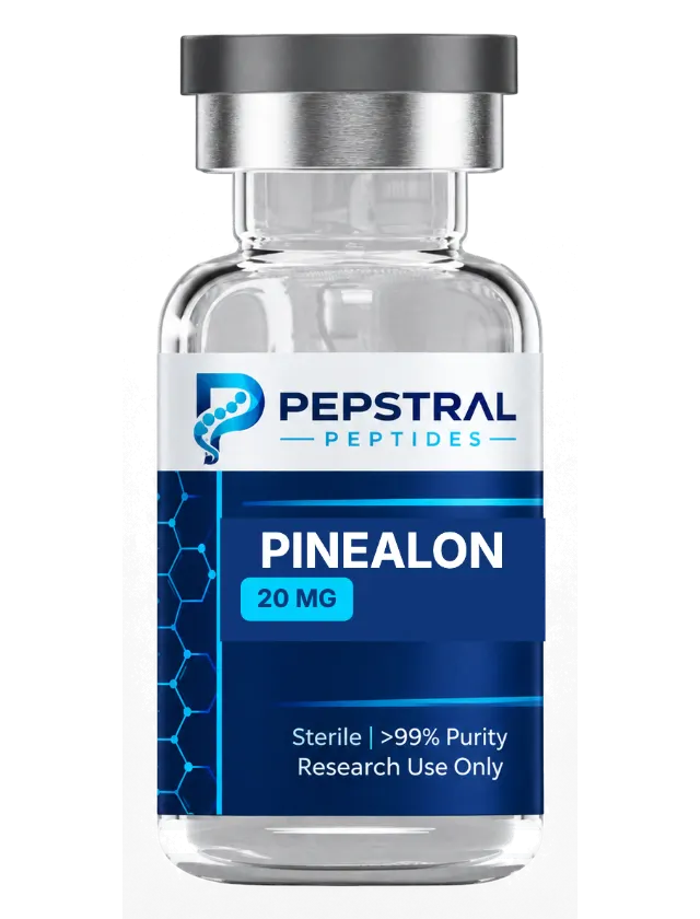 Pinealon 20 mg research peptide vial with lot PIN-2609-X label