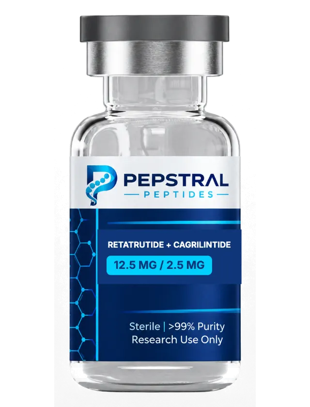 Retatrutide + Cagrilintide 12.5 mg / 2.5 mg research peptide vial with lot RET-2609-X label
