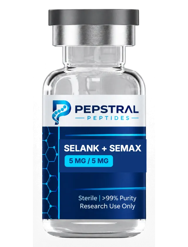 Selank + Semax 5 mg / 5 mg research peptide vial with lot SEL-2609-X label