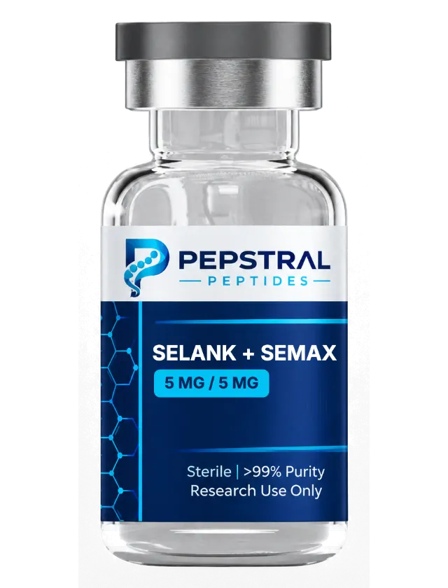Selank + Semax 5 mg / 5 mg research peptide vial with lot SEMSEL5-0803 label