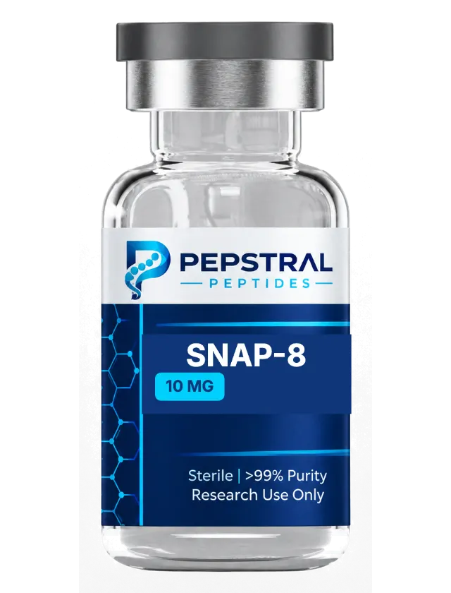 SNAP-8 10 mg research peptide vial with lot SNA-2609-X label