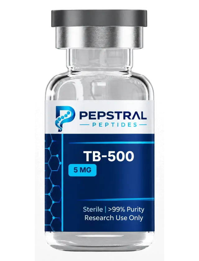TB-500 5 mg research peptide vial with lot label