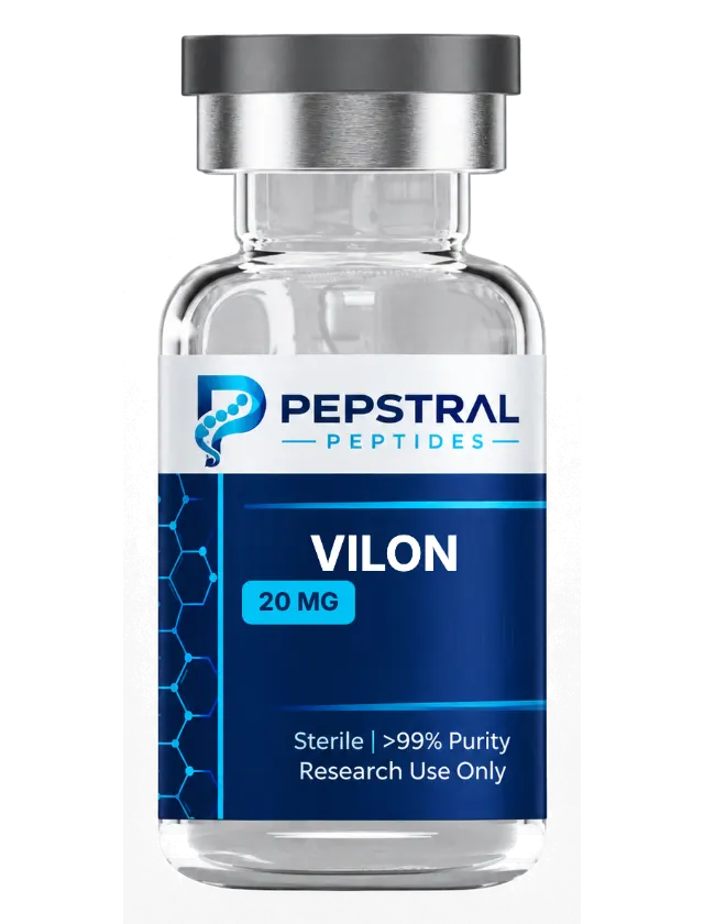Vilon 20 mg research peptide vial with lot VILON20-0528 label